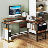 L-Shaped Gaming Desk with LED Lights and Power Outlets Home Office Computer Desk-Rustic Brown