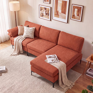 L-Shaped Sectional Sofa Convertible 4-Seater Modular Couch with 2 3-Hole Outlets and 4 USB Ports-Red
