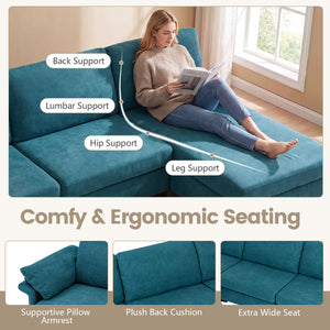 L-Shaped Sectional Sofa Convertible 4-Seater Modular Couch with 2 3-Hole Outlets and 4 USB Ports-Turquoise