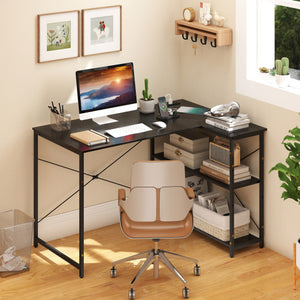 L-shaped 47 Inch Reversible Corner Desk with Adjustable Storage Shelves-Black