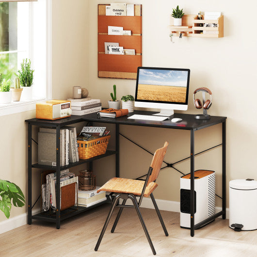 L-shaped 47 Inch Reversible Corner Desk with Adjustable Storage Shelves-Black