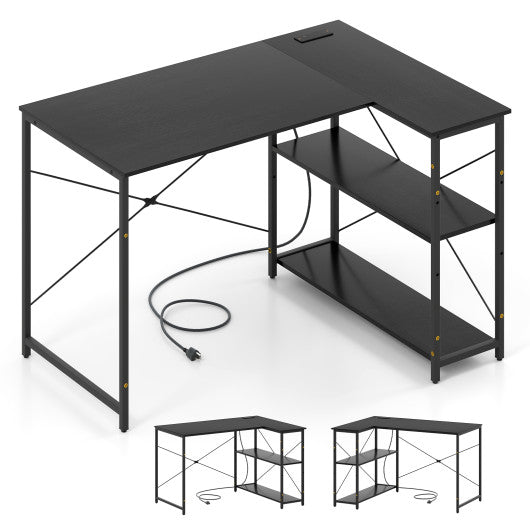L-shaped 47 Inch Reversible Corner Desk with Adjustable Storage Shelves-Black