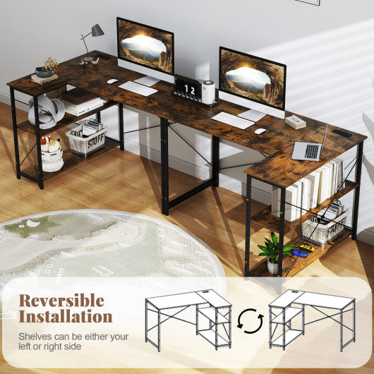 L-shaped 47 Inch Reversible Corner Desk with Adjustable Storage Shelves-White