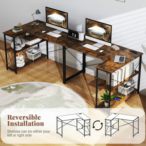 L-shaped 47 Inch Reversible Corner Desk with Adjustable Storage Shelves-White