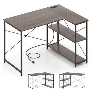 L-shaped 47 Inch Reversible Corner Desk with Adjustable Storage Shelves-Gray