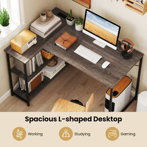 L-shaped 47 Inch Reversible Corner Desk with Adjustable Storage Shelves-Gray