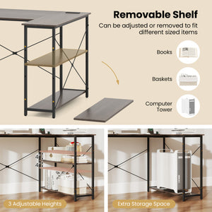 L-shaped 47 Inch Reversible Corner Desk with Adjustable Storage Shelves-Black