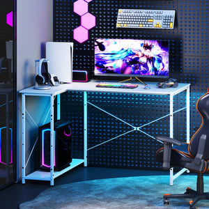 L-shaped 47 Inch Reversible Corner Desk with Adjustable Storage Shelves-White