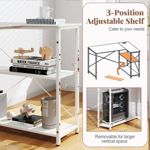 L-shaped 47 Inch Reversible Corner Desk with Adjustable Storage Shelves-White