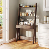 Ladder Shelf Desk Bookcase with Countertop  Drawer and 2 Shelves-Natural