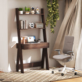 Ladder Shelf Desk Bookcase with Countertop  Drawer and 2 Shelves-Natural