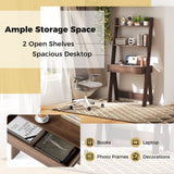 Ladder Shelf Desk Bookcase with Countertop  Drawer and 2 Shelves-Walnut
