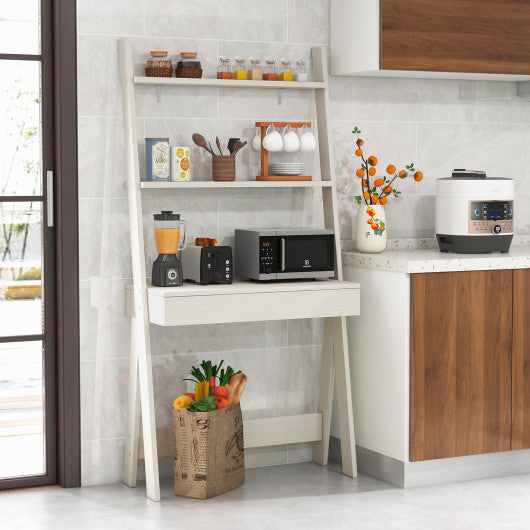 Ladder Shelf Desk with Countertop Drawer and Anti-Toppling Device-Oak