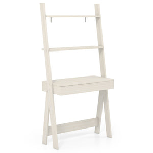 Ladder Shelf Desk with Countertop Drawer and Anti-Toppling Device-Oak