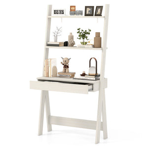 Ladder Shelf Desk with Countertop Drawer and Anti-Toppling Device-Oak