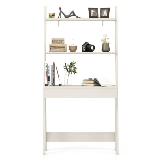 Ladder Shelf Desk with Countertop Drawer and Anti-Toppling Device-Oak
