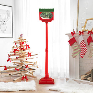 59 Inch Christmas Street Lamp with Sound-Activated Snow Globe Lantern-Red