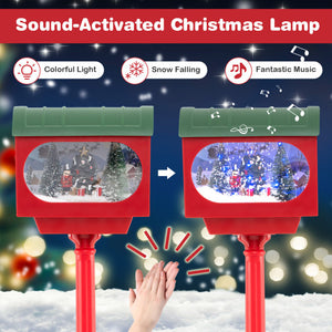 59 Inch Christmas Street Lamp with Sound-Activated Snow Globe Lantern-Red