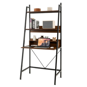 71” High Freestanding Laptop Desk with Open Shelves for Living Room Bedroom Study-Brown