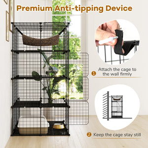 Large 4-Tier Cat Cage with Skylight and Hammock for 1-4 Cats-Black