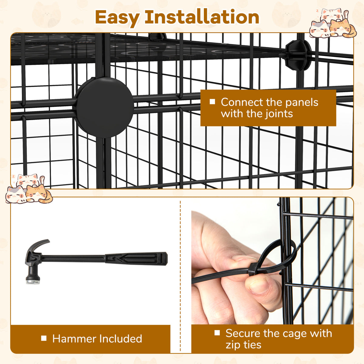 Large 4-Tier Cat Cage with Skylight and Hammock for 1-4 Cats-Black