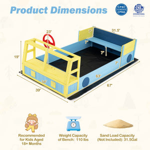 Large Car-Theme Sand Box with Bottom Liner and Fir Wood Frame-Blue