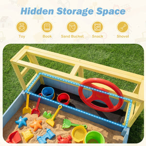 Large Car-Theme Sand Box with Bottom Liner and Fir Wood Frame-Blue