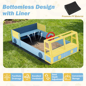 Large Car-Theme Sand Box with Bottom Liner and Fir Wood Frame-Blue