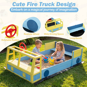 Large Car-Theme Sand Box with Bottom Liner and Fir Wood Frame-Blue