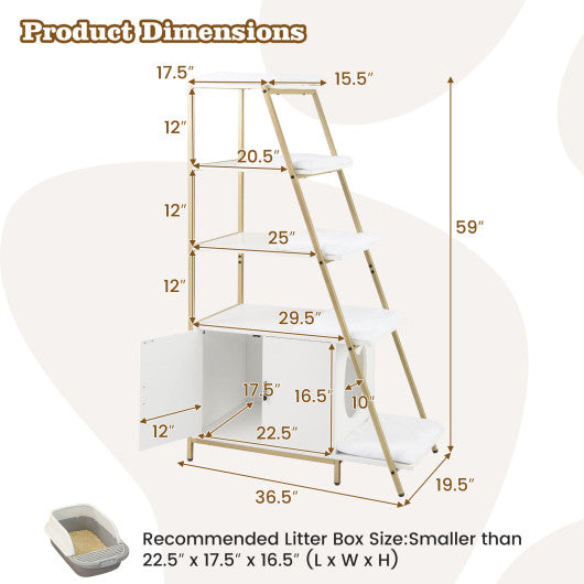 Large Cat Litter Box Enclosure with Storage and Ladder Shelf-White