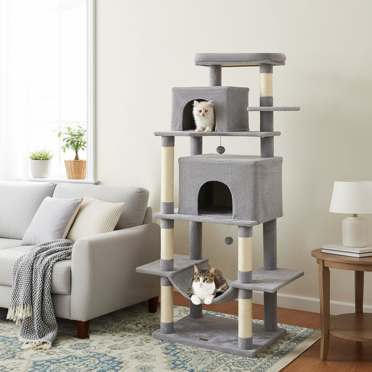 Large Cat Tree for Indoor Cats 70" Tall Cat Tower-Light Gray