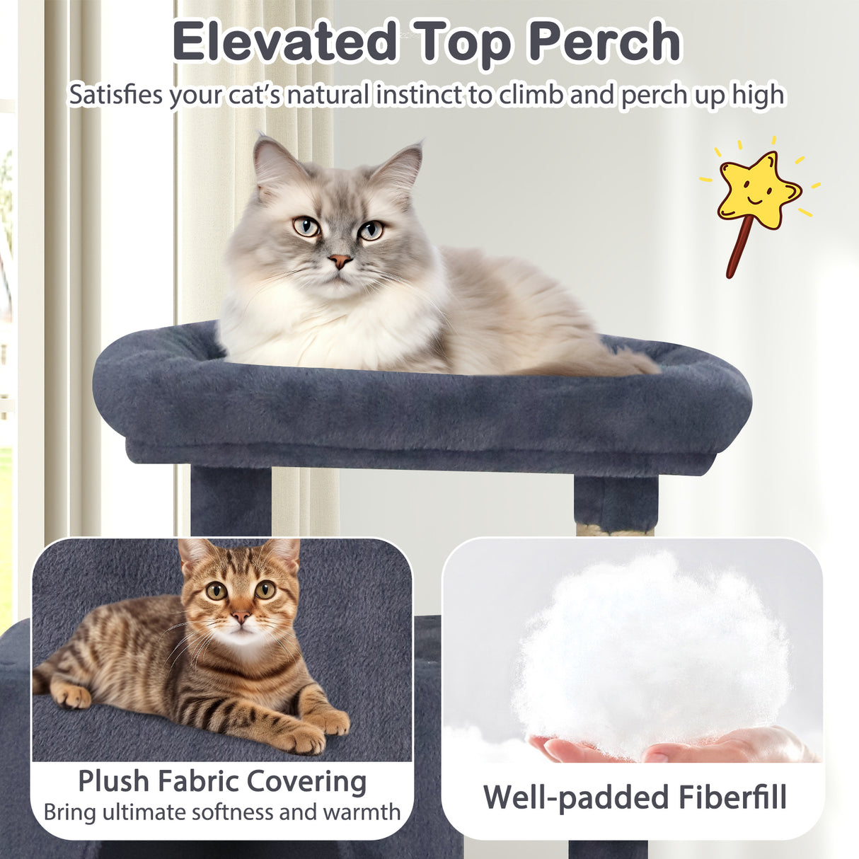 Large Cat Tree for Indoor Cats 70" Tall Cat Tower-Dark Gray