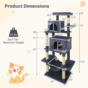 Large Cat Tree for Indoor Cats 70" Tall Cat Tower-Dark Gray