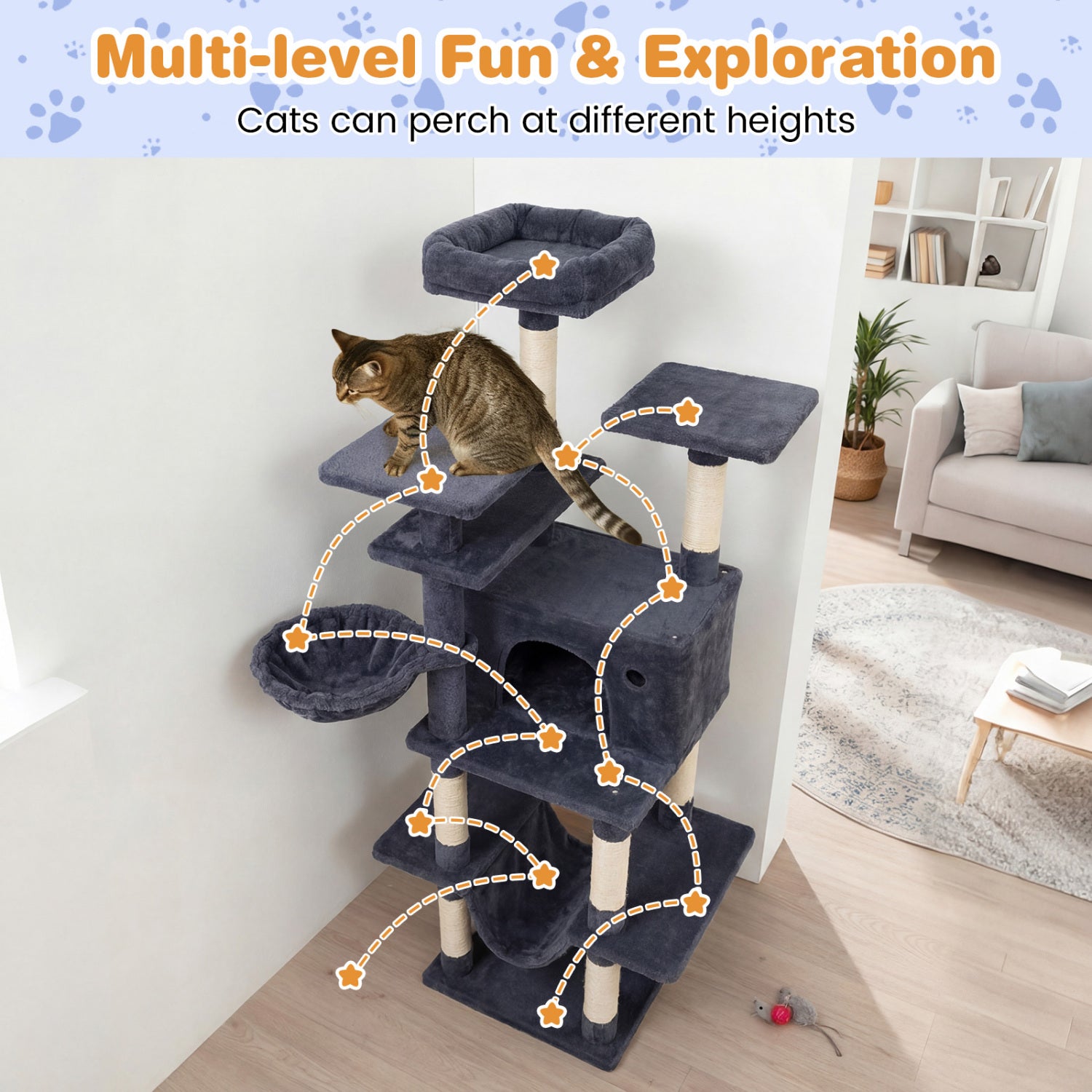 Large Cat Tree for Indoor Cats 63" Tall Cat Tower-Dark Gray