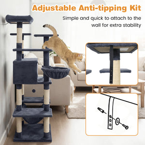 Large Cat Tree for Indoor Cats 63" Tall Cat Tower-Dark Gray