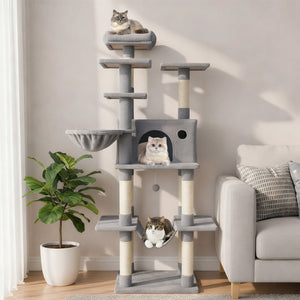 Large Cat Tree for Indoor Cats 63" Tall Cat Tower-Lght Gray
