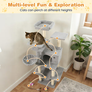 Large Cat Tree for Indoor Cats 63" Tall Cat Tower-Lght Gray