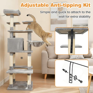 Large Cat Tree for Indoor Cats 63" Tall Cat Tower-Lght Gray