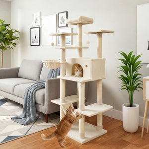Large Cat Tree for Indoor Cats 63" Tall Cat Tower-Beige