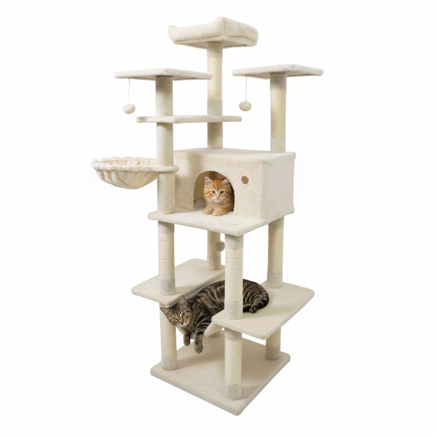 Large Cat Tree for Indoor Cats 63" Tall Cat Tower-Beige
