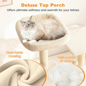 Large Cat Tree for Indoor Cats 63" Tall Cat Tower-Beige