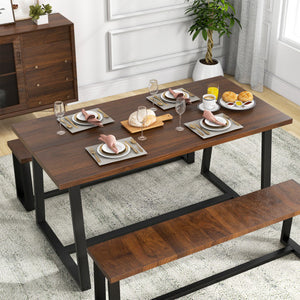 Large Dining Table with Heavy-duty Metal Frame and Anti-slip Foot Pads-Coffee