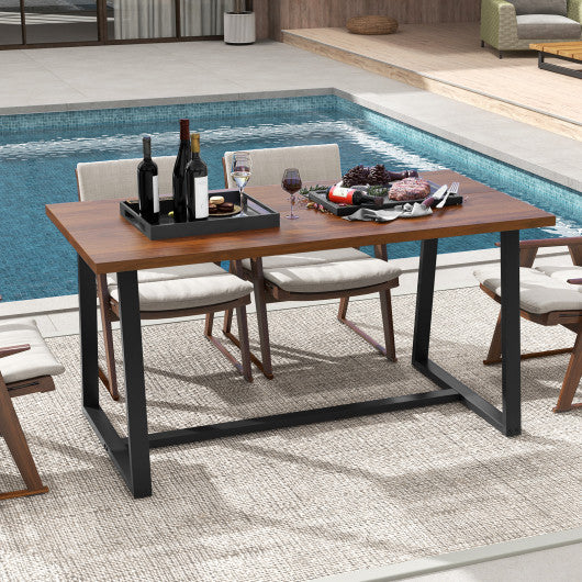 Large Dining Table with Heavy-duty Metal Frame and Anti-slip Foot Pads-Coffee