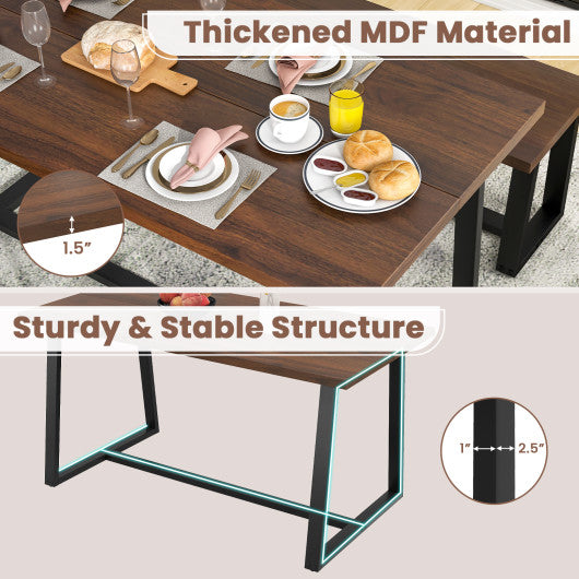 Large Dining Table with Heavy-duty Metal Frame and Anti-slip Foot Pads-Coffee