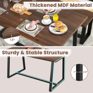 Large Dining Table with Heavy-duty Metal Frame and Anti-slip Foot Pads-Coffee