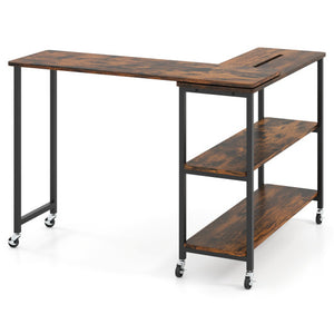 Large 360-Degree Free Rotating Sofa Side Table with Wheels and Storage Shelf-Rustic Brown