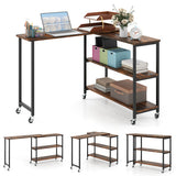 Large 360-Degree Free Rotating Sofa Side Table with Wheels and Storage Shelf-Rustic Brown