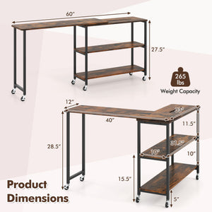 Large 360-Degree Free Rotating Sofa Side Table with Wheels and Storage Shelf-Rustic Brown