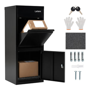 Large Galvanized Package Delivery Box for Outside with Anti-Theft Design-Black