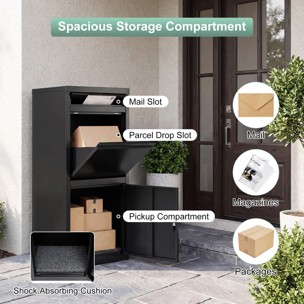 Large Galvanized Package Delivery Box for Outside with Anti-Theft Design-Black